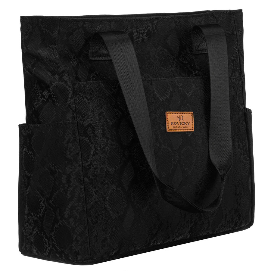 Moteriška juoda poliesterio shopper rankinė su patogiomis rankenomis „Rovicky“ RP37