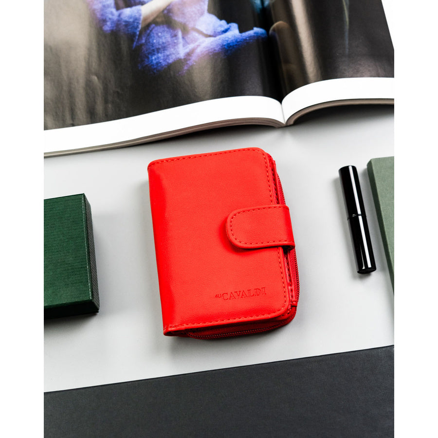 Moteriška raudona ekologiškos odos piniginė 4U Cavaldi su spaude ir užtrauktuku TL1