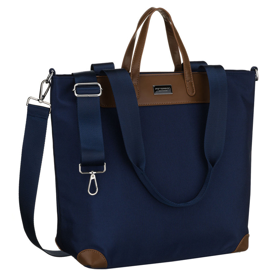 Didelė tamsiai mėlyna moteriška „Peterson“ shopper tipo rankinė su viena skyriumi, su rankenomis ir nuimamu dirželiu P28