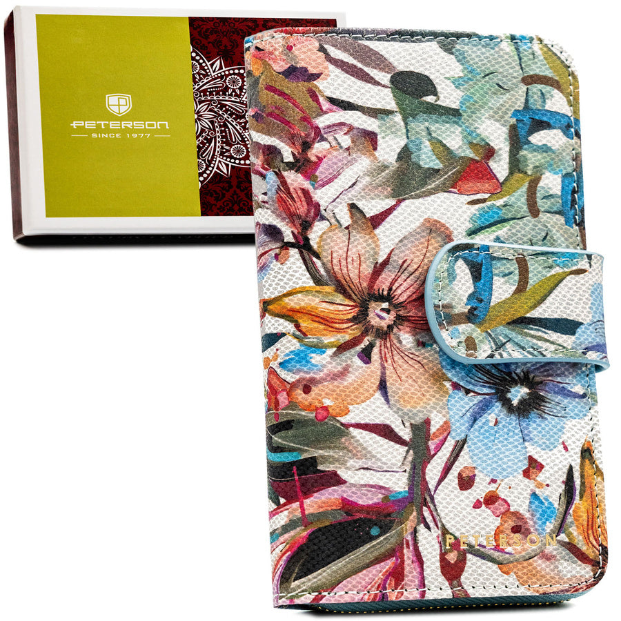 Didelė moteriška natūralios odos piniginė–dėklas „Peterson“, gėlėto rašto TL13