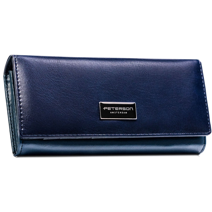 Didelė horizontali moteriška „Peterson“ piniginė iš natūralios ir ekologiškos odos, tamsiai mėlyna ST71