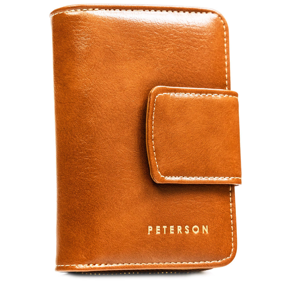 Elegantiška moteriška ruda ekologiškos odos piniginė su RFID apsauga, „Peterson“ ST28