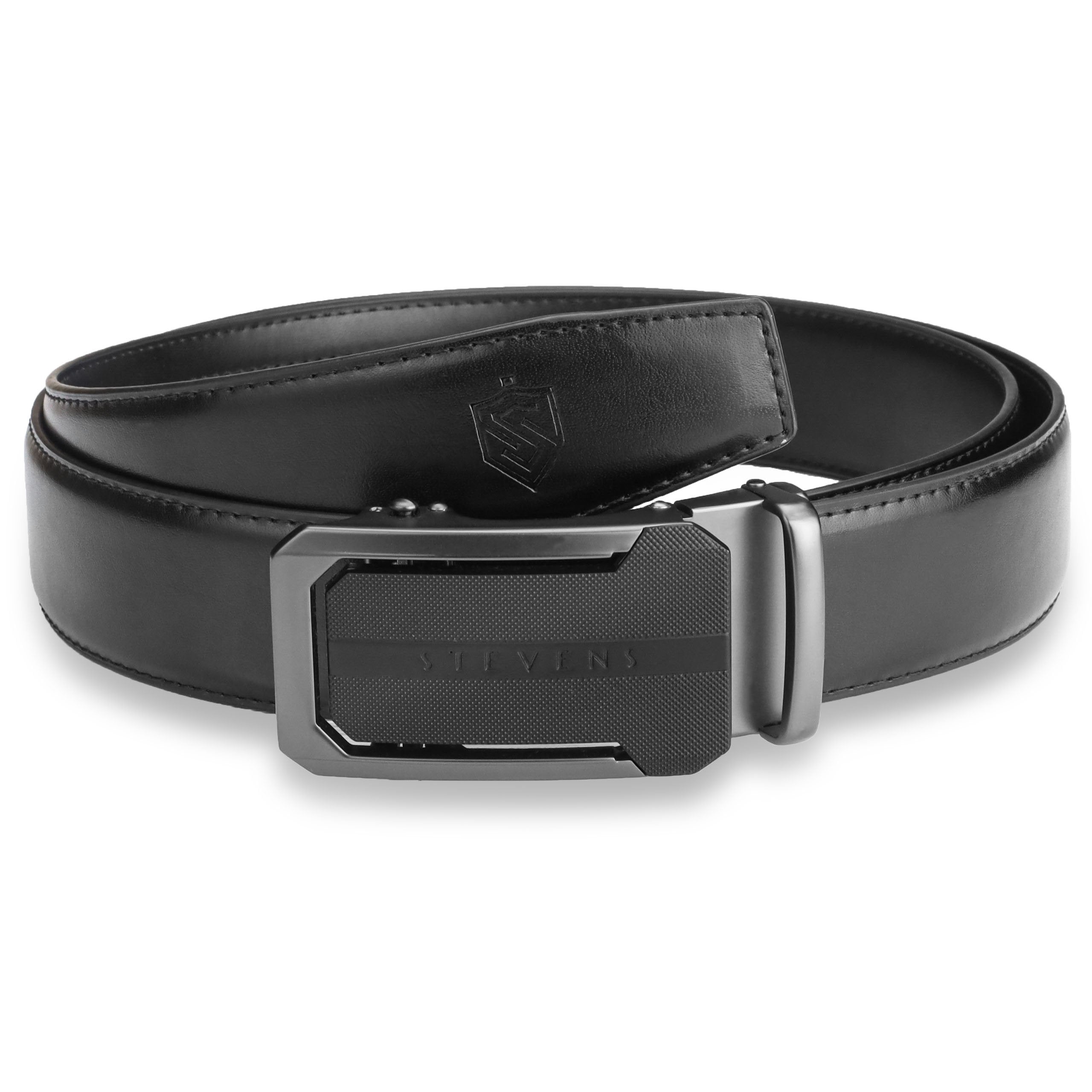Vyriškas diržas Stevens, natūrali oda, juodas, automatinė sagtis 2501
