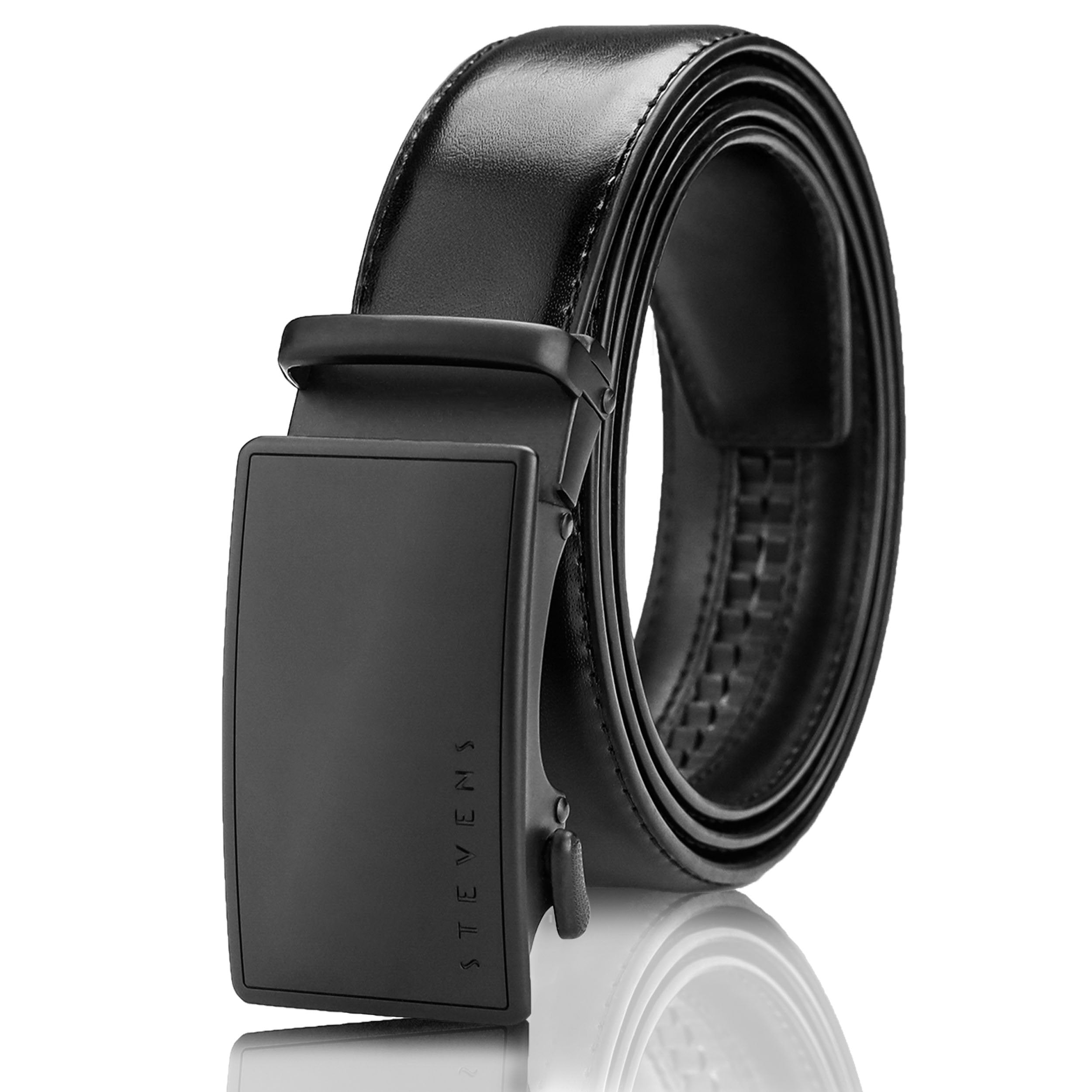 Vyriškas diržas Stevens, juodas, natūrali oda, automatinė sagtis 2502