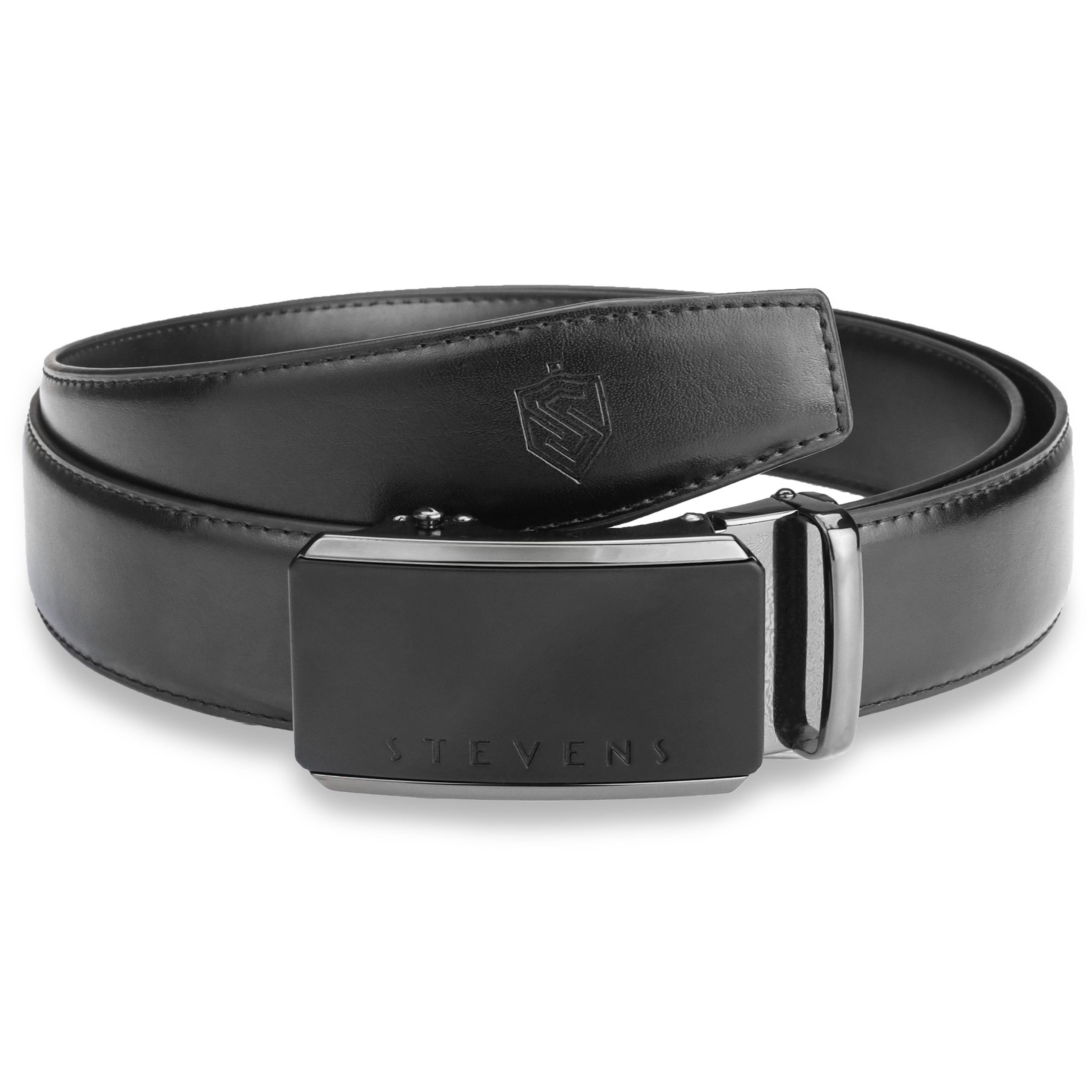 Vyriškas diržas Stevens, natūrali oda, juodas, automatinė sagtis 2504