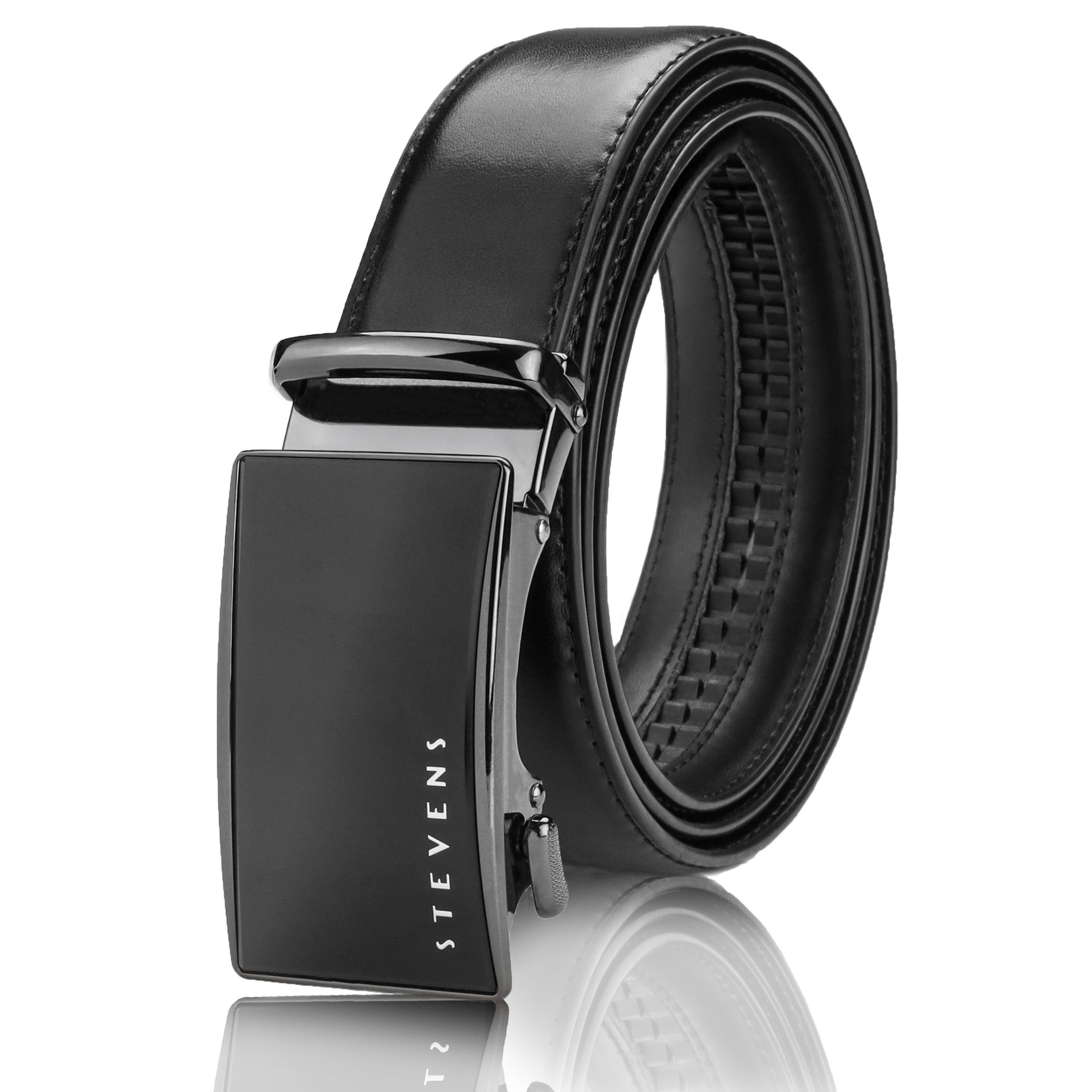 Vyriškas diržas Stevens, natūrali oda, juodas, automatinė sagtis 2505
