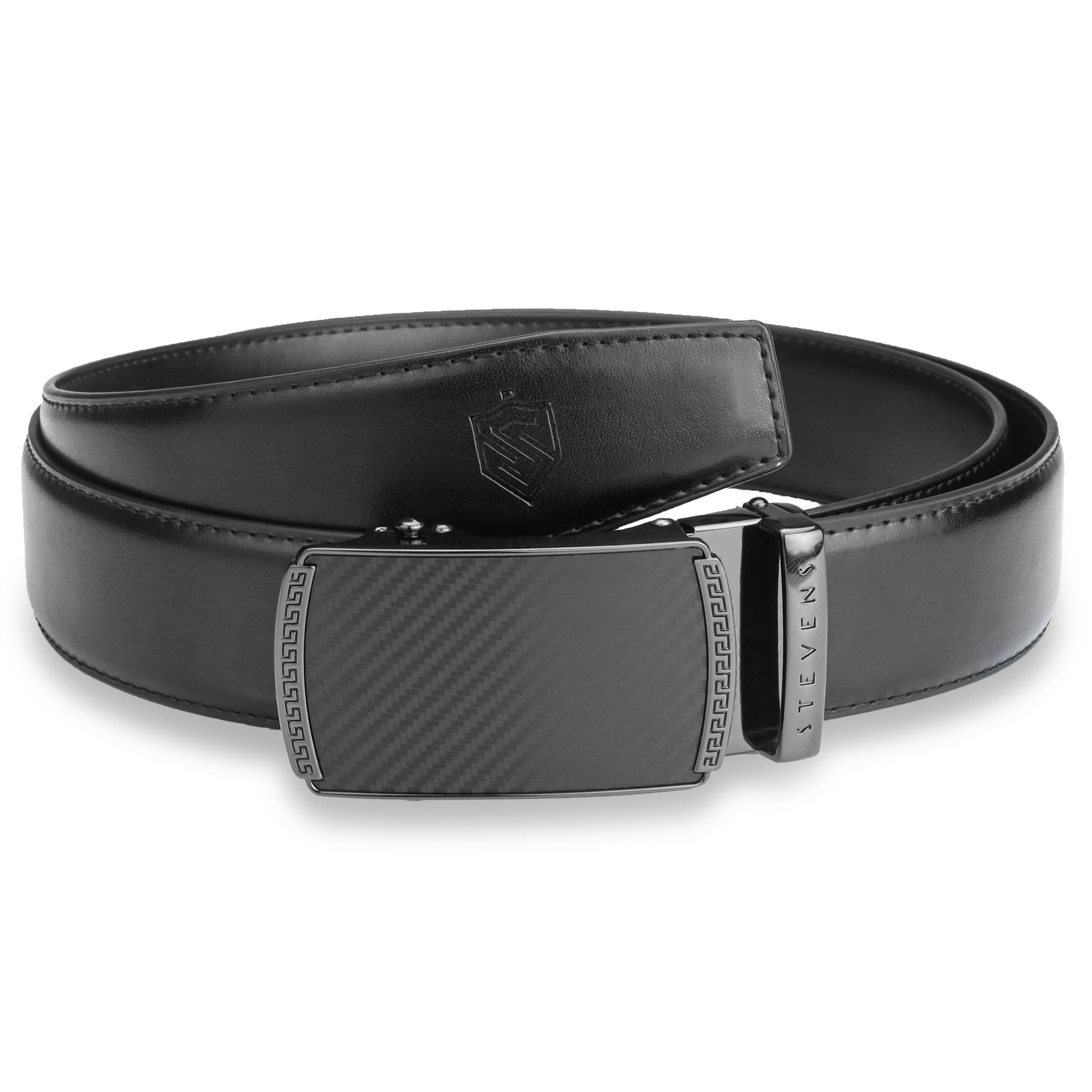 Vyriškas diržas Stevens, juodas, natūrali oda, automatinė sagtis 2507