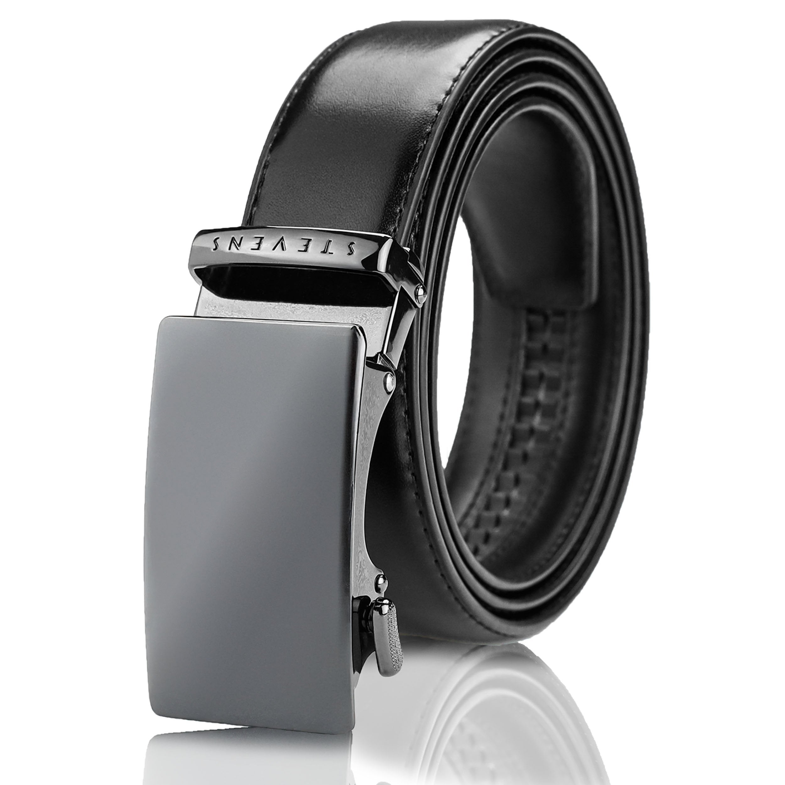 Vyriškas diržas Stevens, juodas, natūrali oda, automatinė sagtis 2508