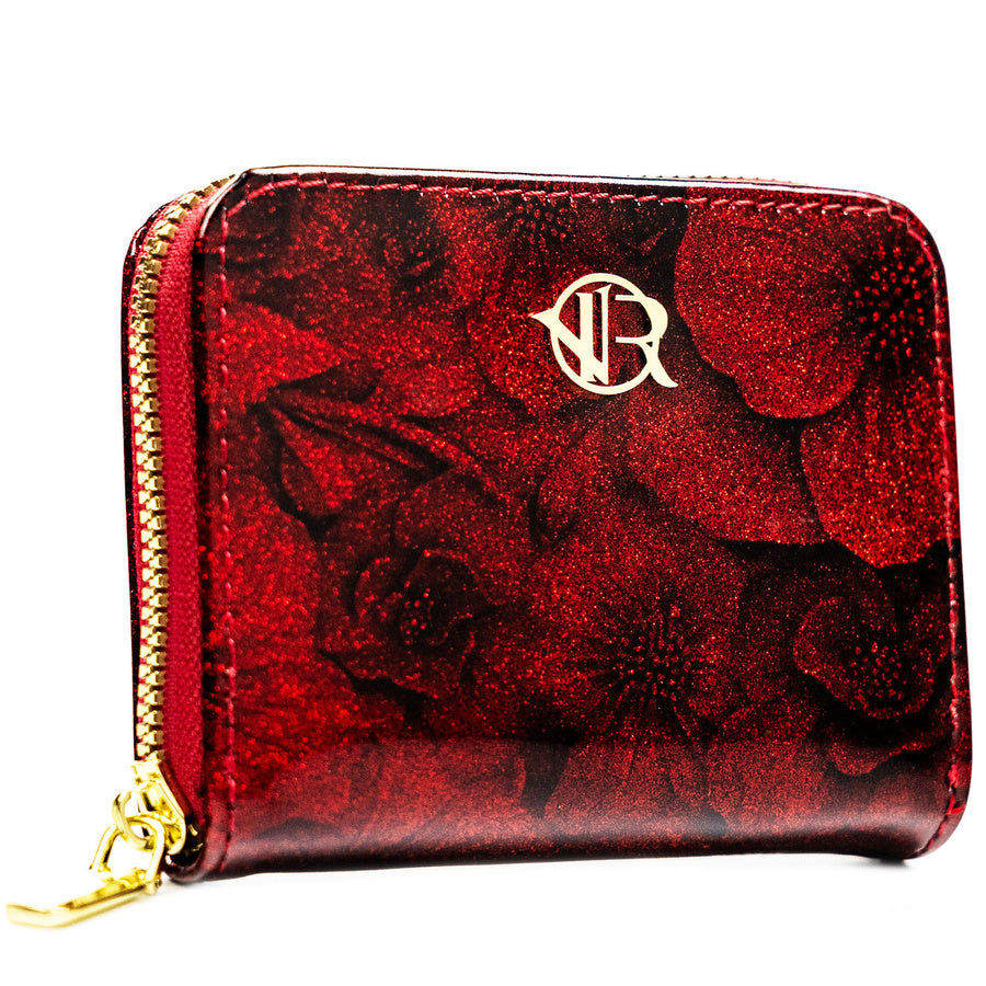 Elegantiška moteriška „Rovicky“ piniginė iš ekologiškos odos, raudona su gėlių raštu ST104