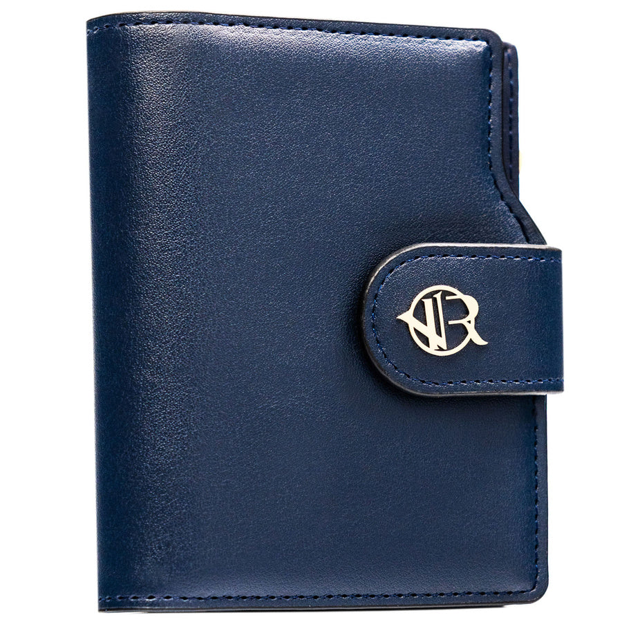Moteriška tamsiai mėlyna ekologiškos odos piniginė „Rovicky“ su spaude ir užtrauktuku ST68