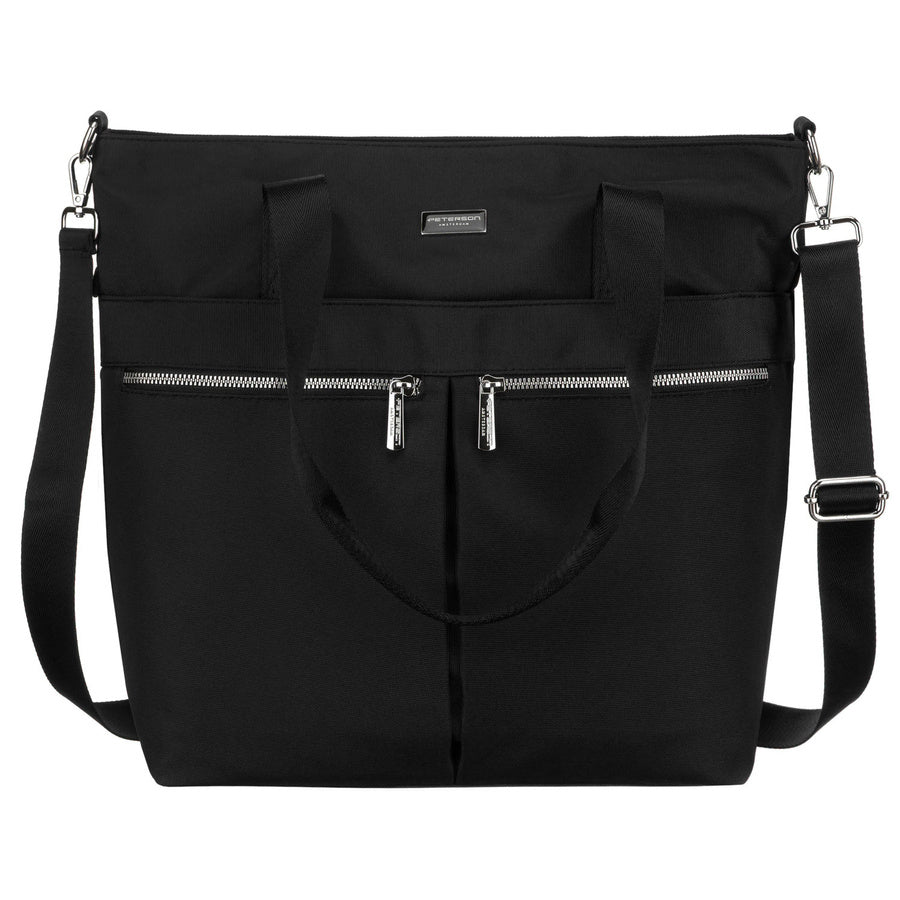 Moteriška vieno skyriaus juoda „Peterson“ shopper rankinė su užtrauktuku, iš dirbtinės odos P37