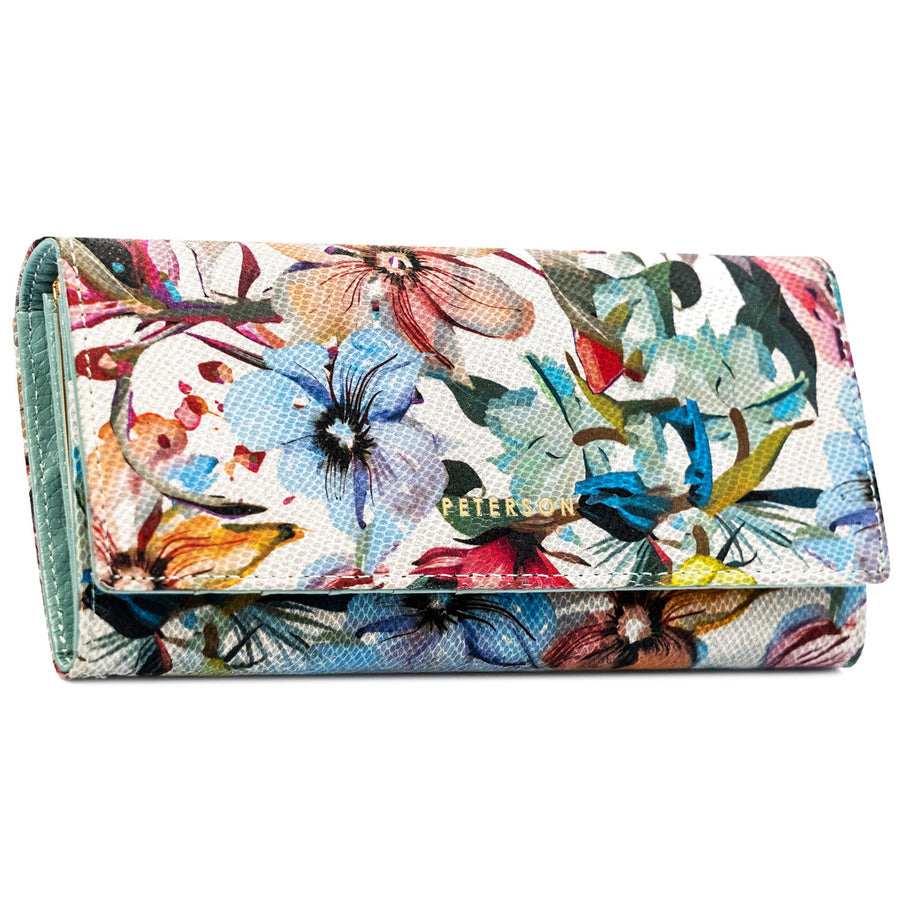 Moteriška natūralios odos gėlėta piniginė su RFID apsauga, Peterson ST88