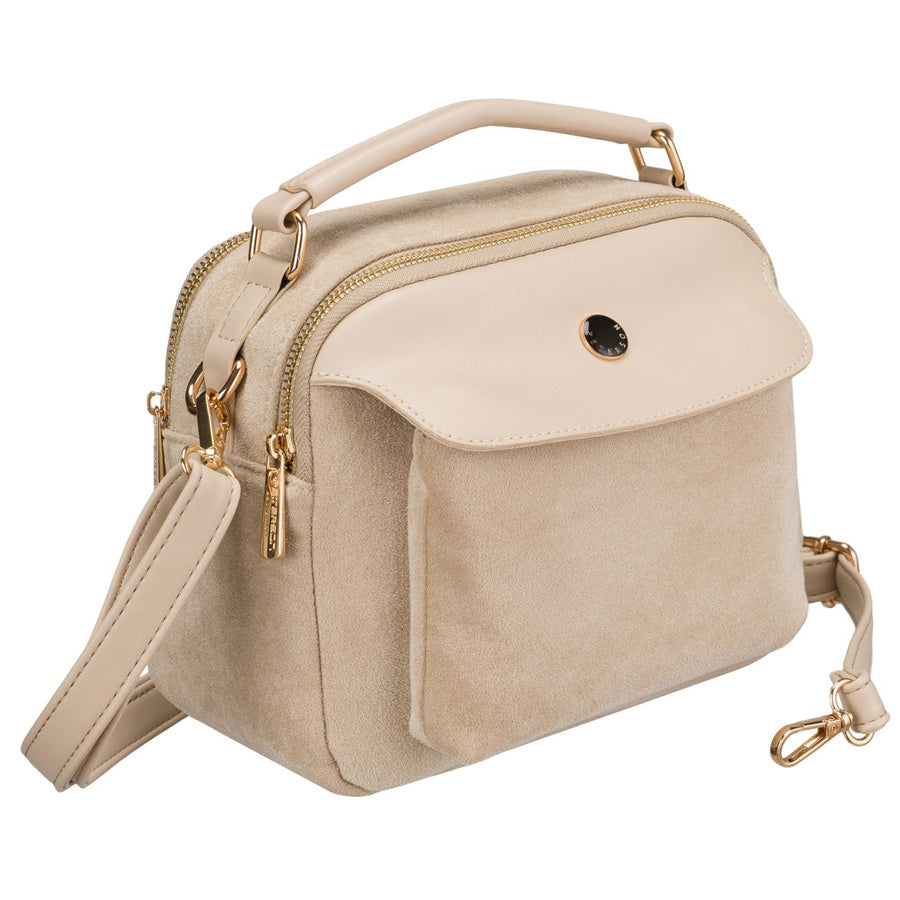 Peterson moteriška maža smėlio spalvos rankinė per petį iš ekologiškos odos, su užtrauktuku D63