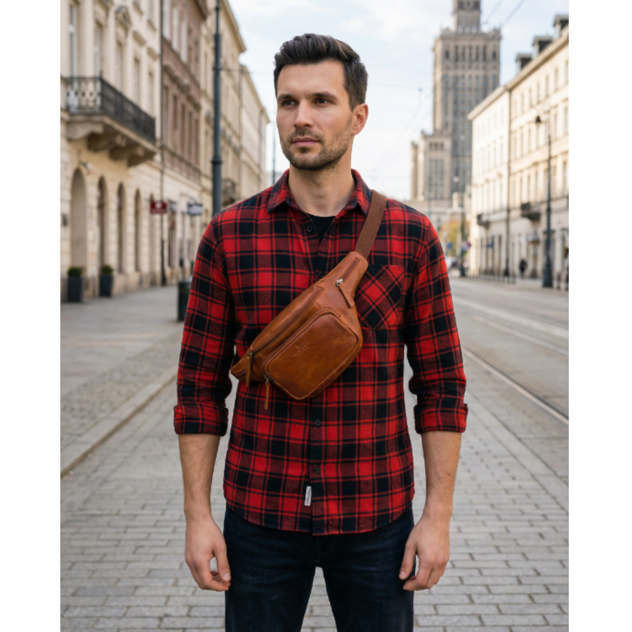 Peterson vyriška maža odinė juosmens ir per petį nešiojama rankinė (crossbody), ruda RT7
