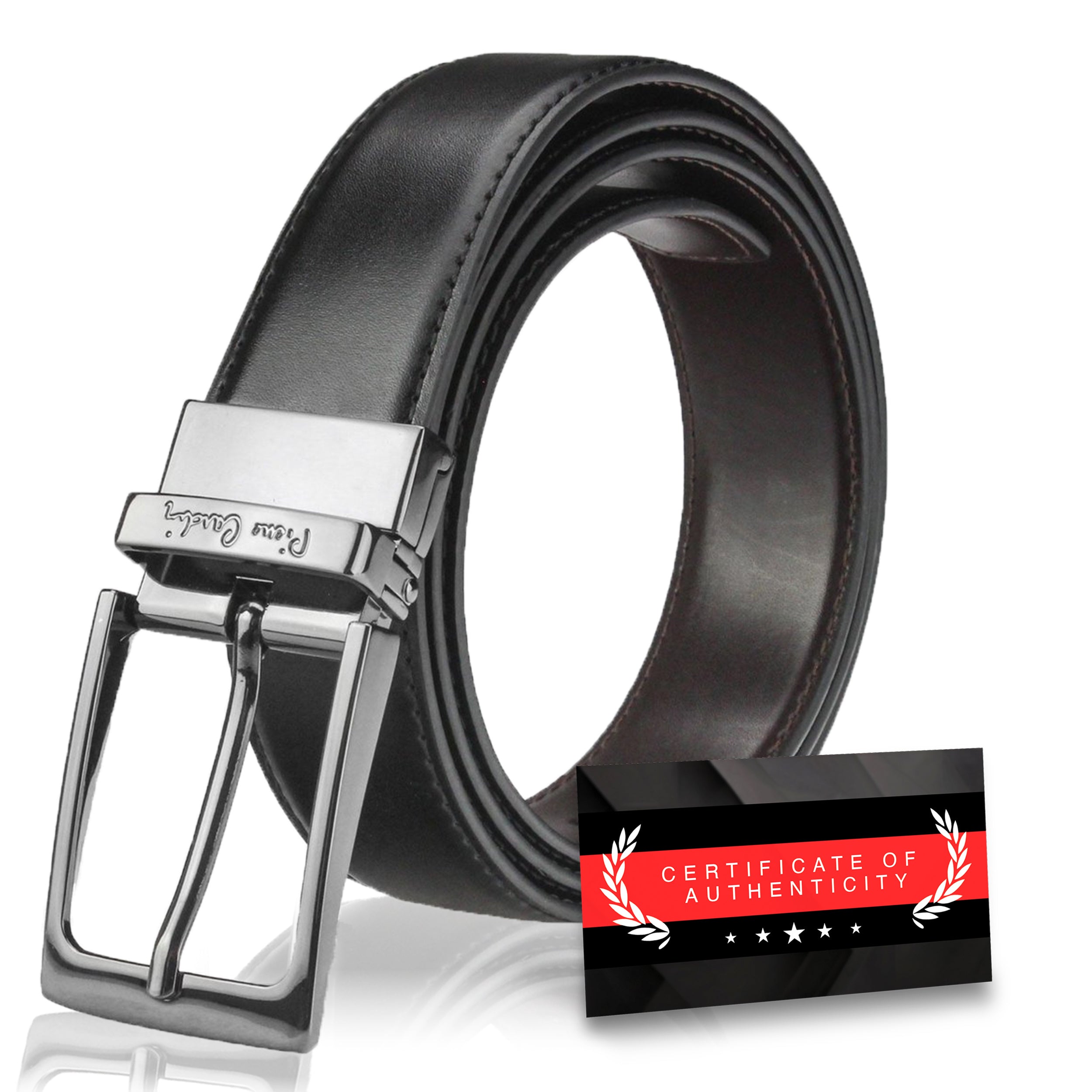 Vyriškas diržas Pierre Cardin 130cm, juodas/rudas, dvipusis