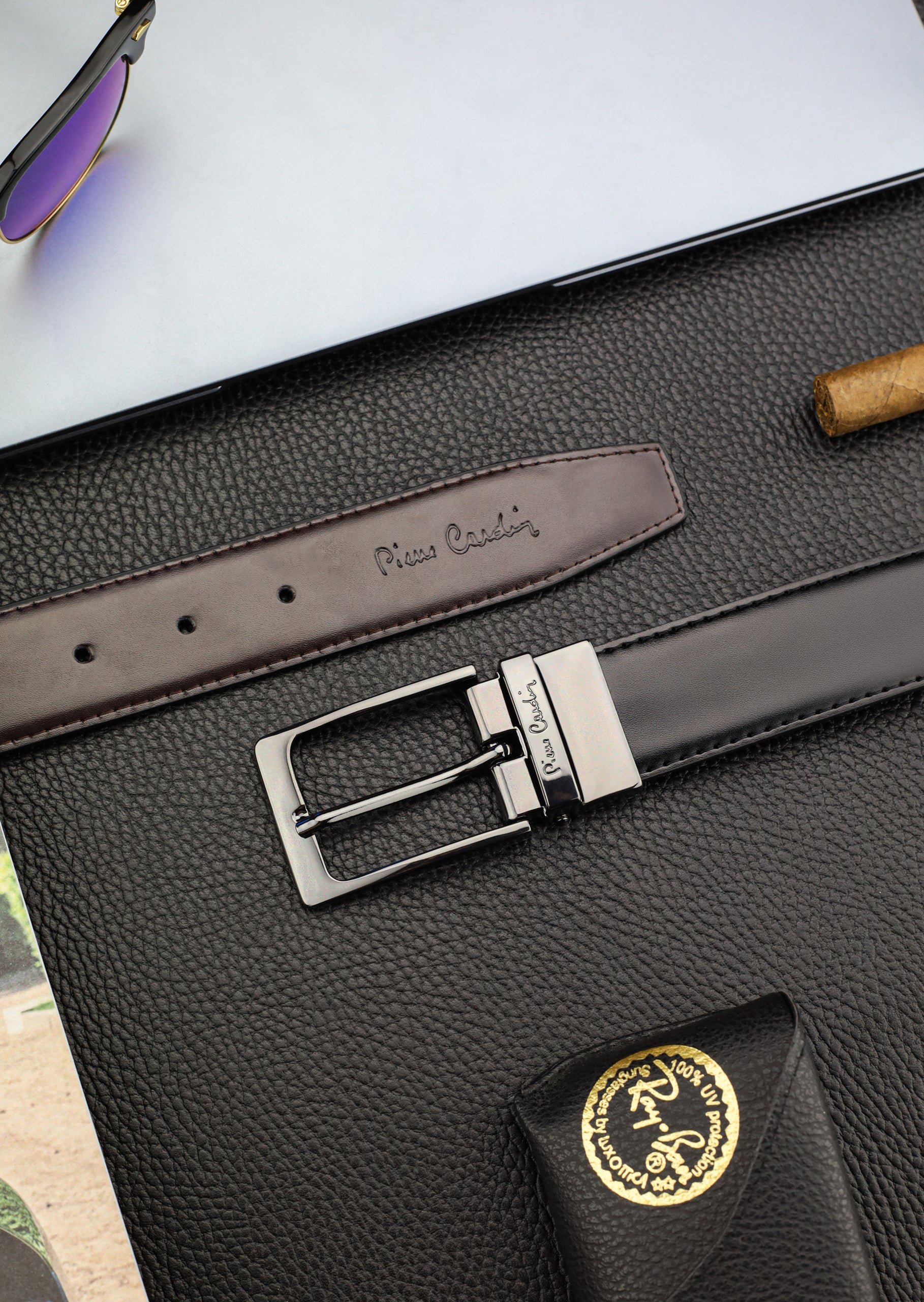 Vyriškas diržas Pierre Cardin 115cm, juodas/rudas