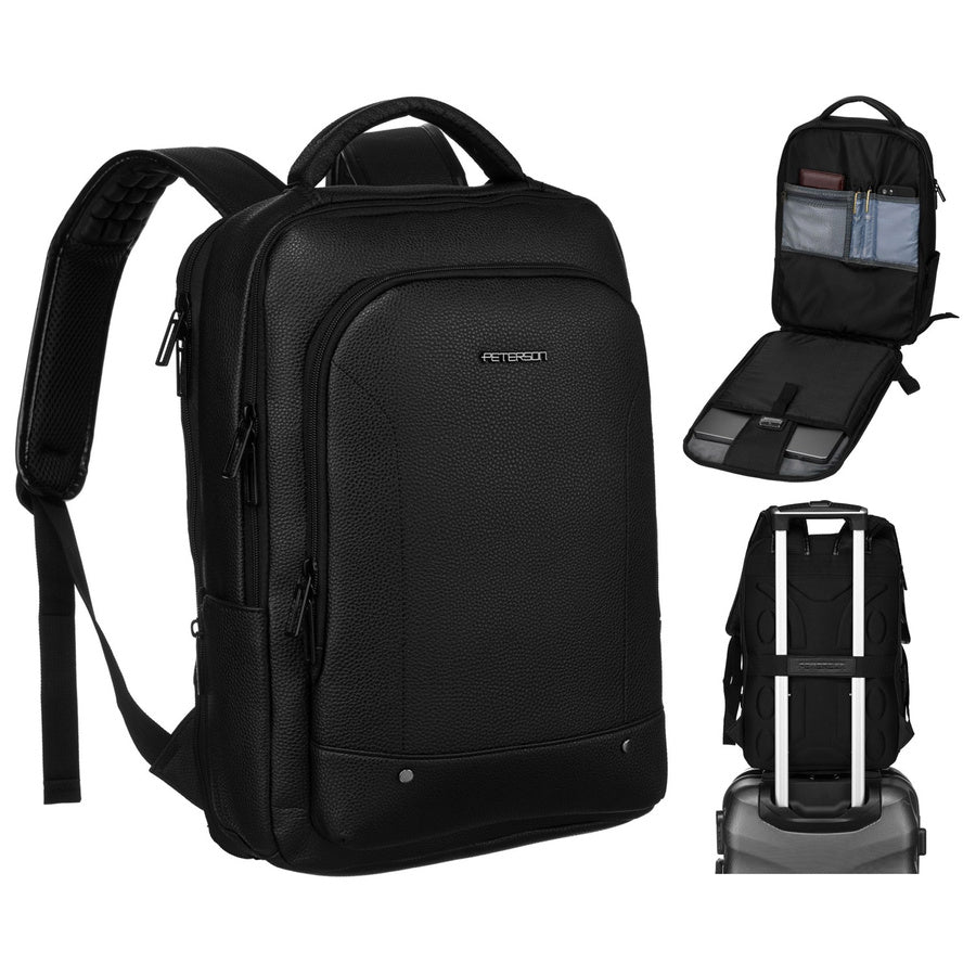 Juoda tekstilinė kelioninė kuprinė „Peterson“ nešiojamajam kompiuteriui su tvirtinimu prie lagamino K45