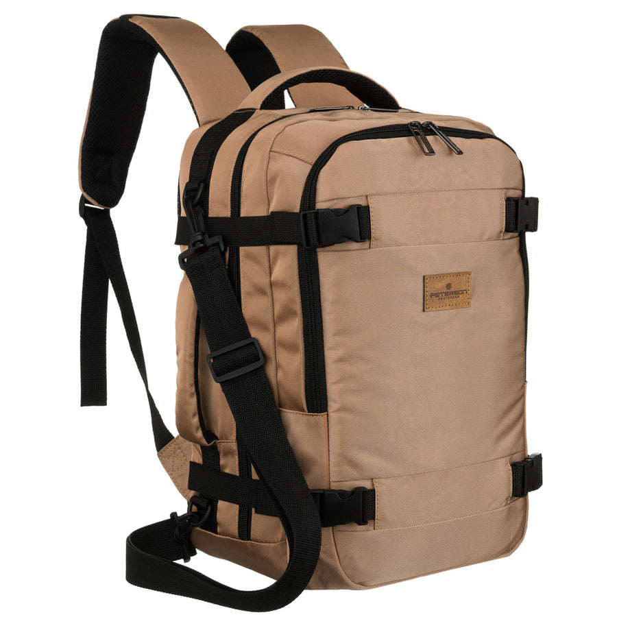 Smėlio spalvos poliesterinė kelioninė kuprinė „Peterson“ su kvėpuojančiomis petnešomis K56