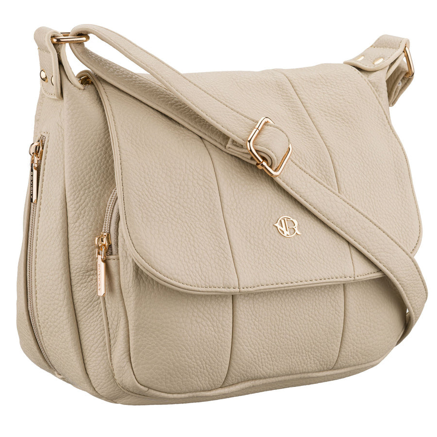 Talpi moteriška smėlio spalvos pečių rankinė „Rovicky“ su kišenėmis, iš dirbtinės odos P41