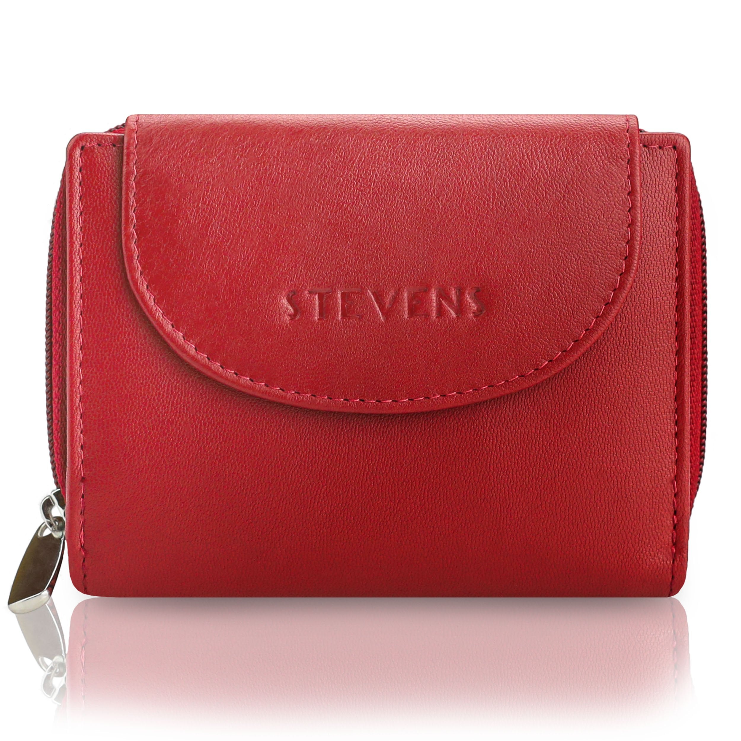 Moteriška odinė piniginė Stevens, raudona, su RFID apsauga Z01-D03