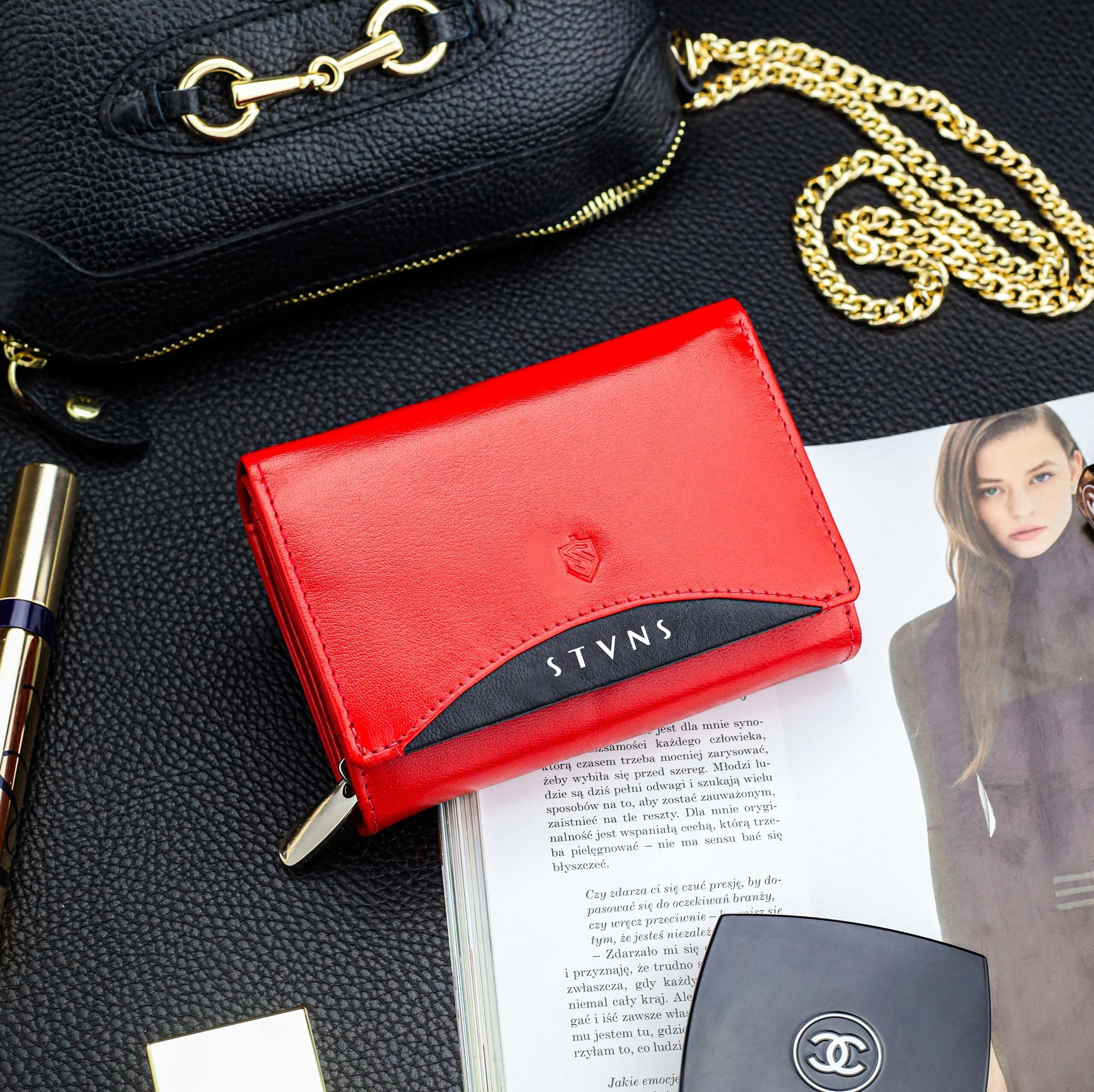 Moteriška odinė piniginė STEVENS su RFID Z02 / RB raudonos spalvos D1876