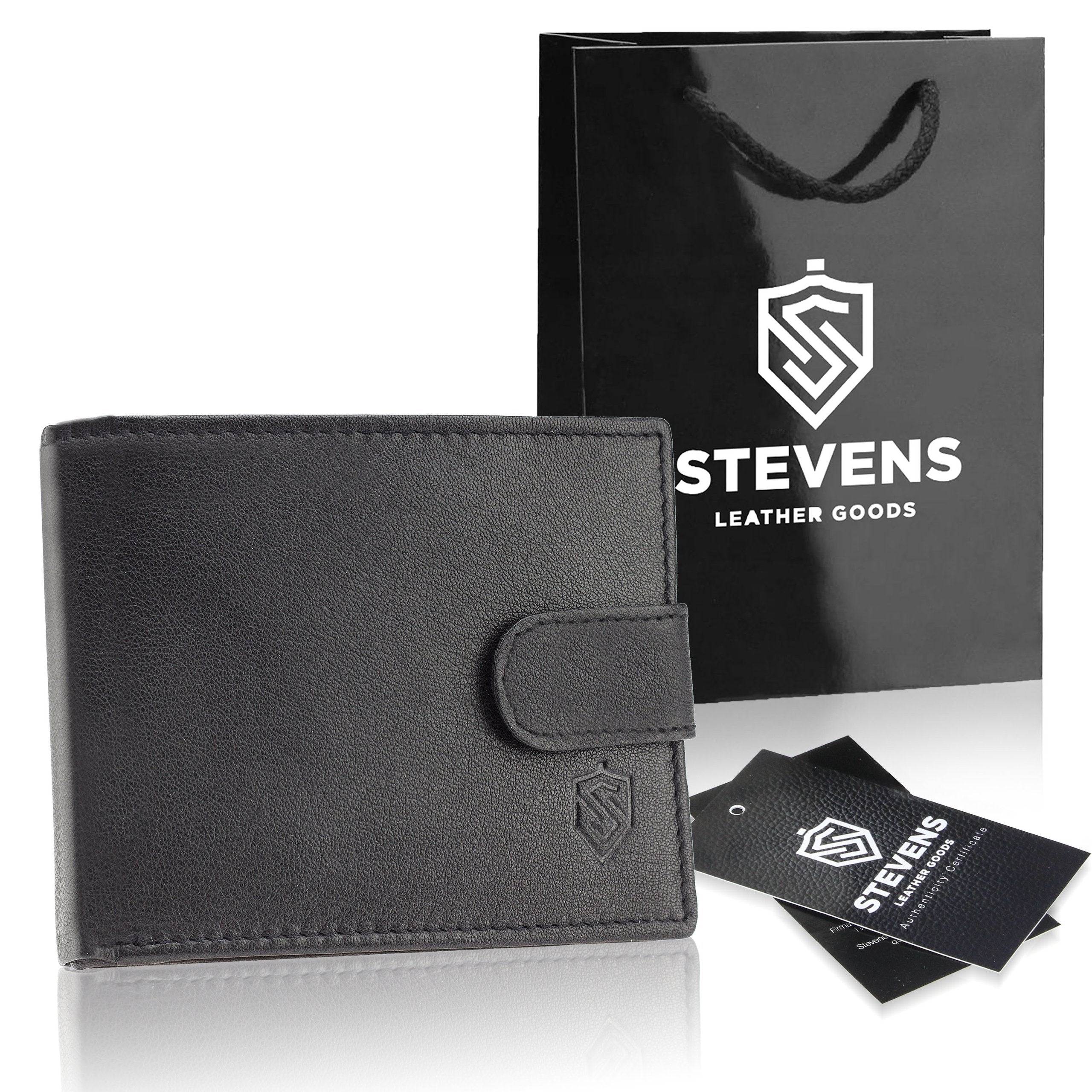 Vyriška odinė piniginė Stevens su RFID apsauga, juoda PREMIUM W-325A