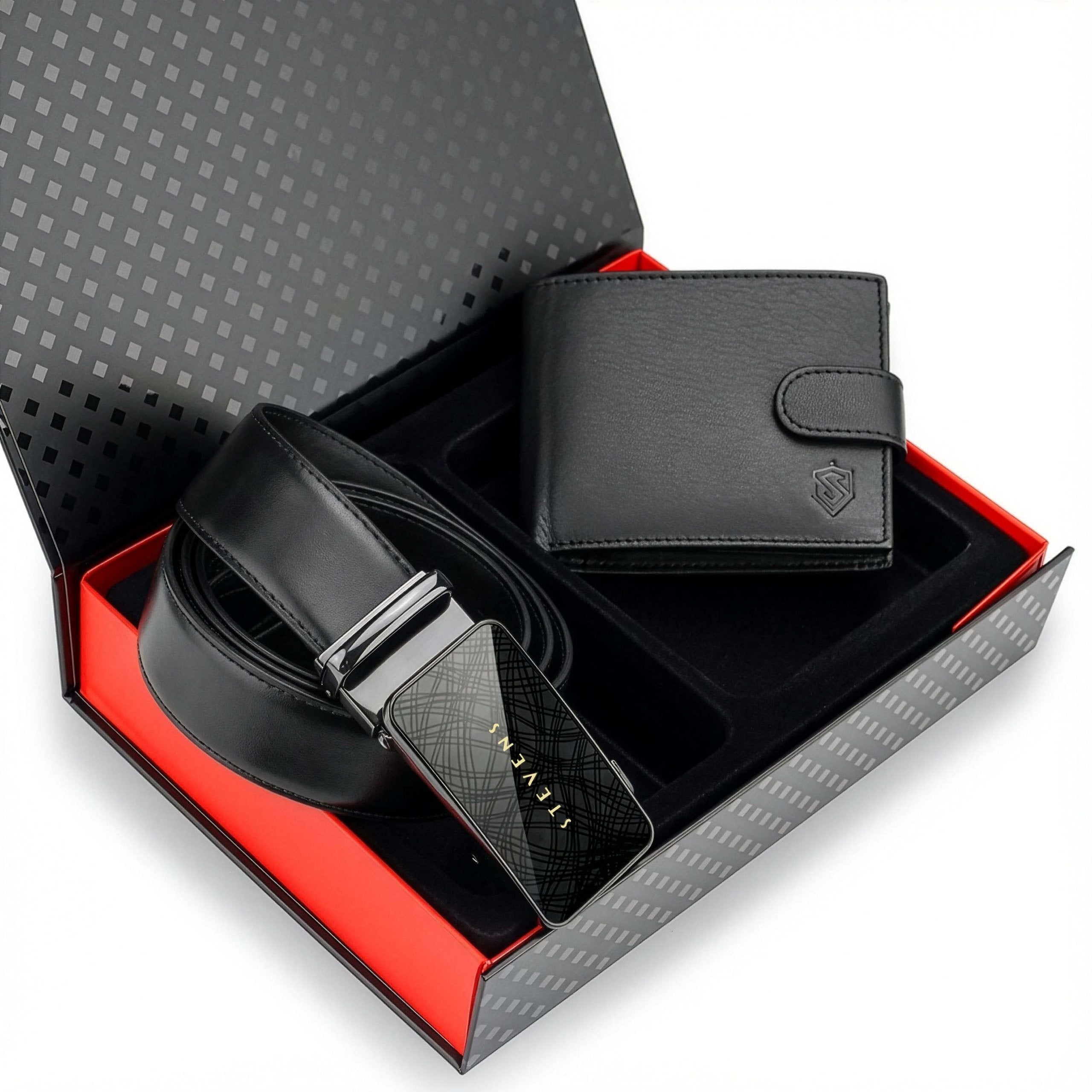 Dovanų rinkinys vyrams – piniginė ir diržas „Stevens 2506“, juoda PREMIUM