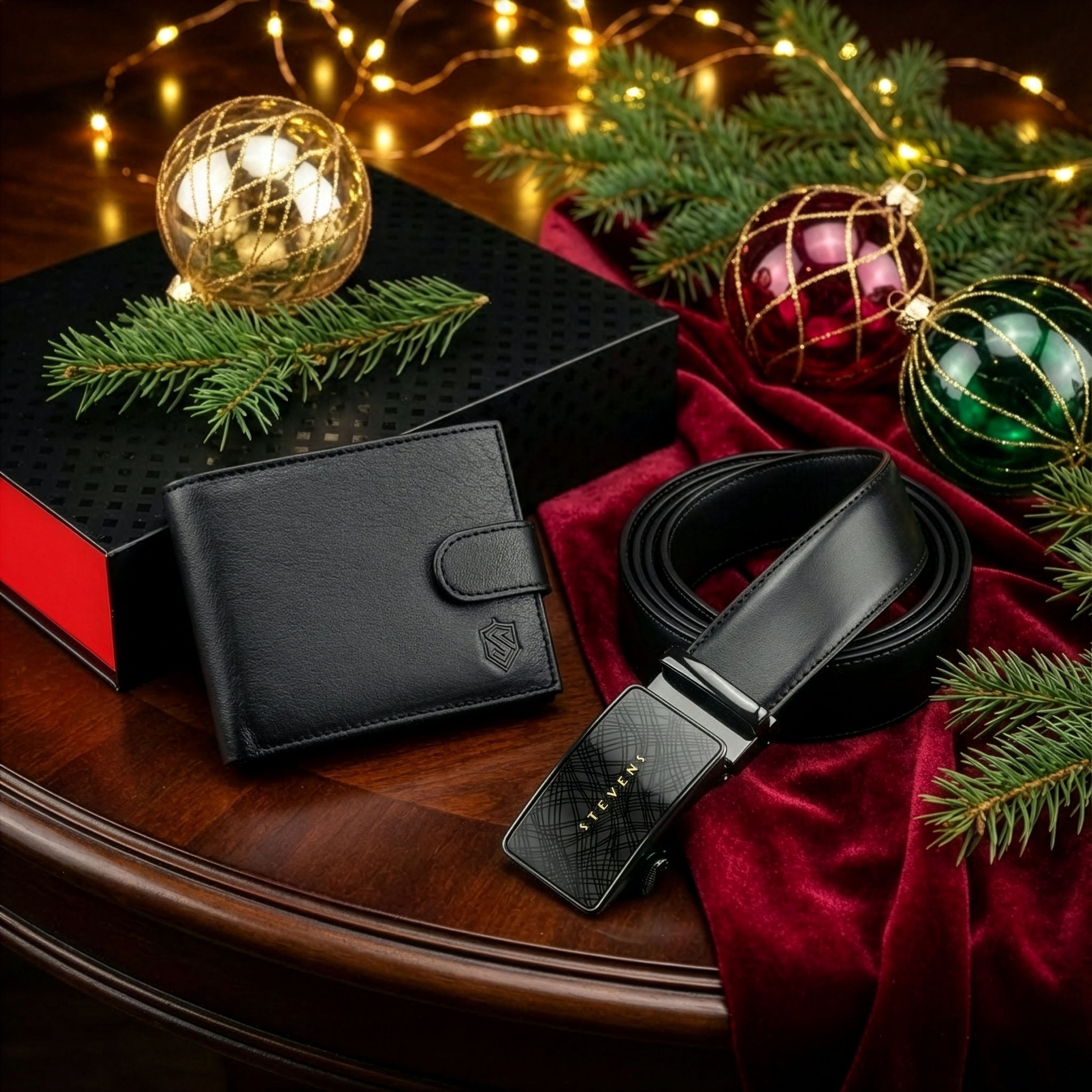 Dovanų rinkinys vyrams – piniginė ir diržas „Stevens 2506“, juoda PREMIUM