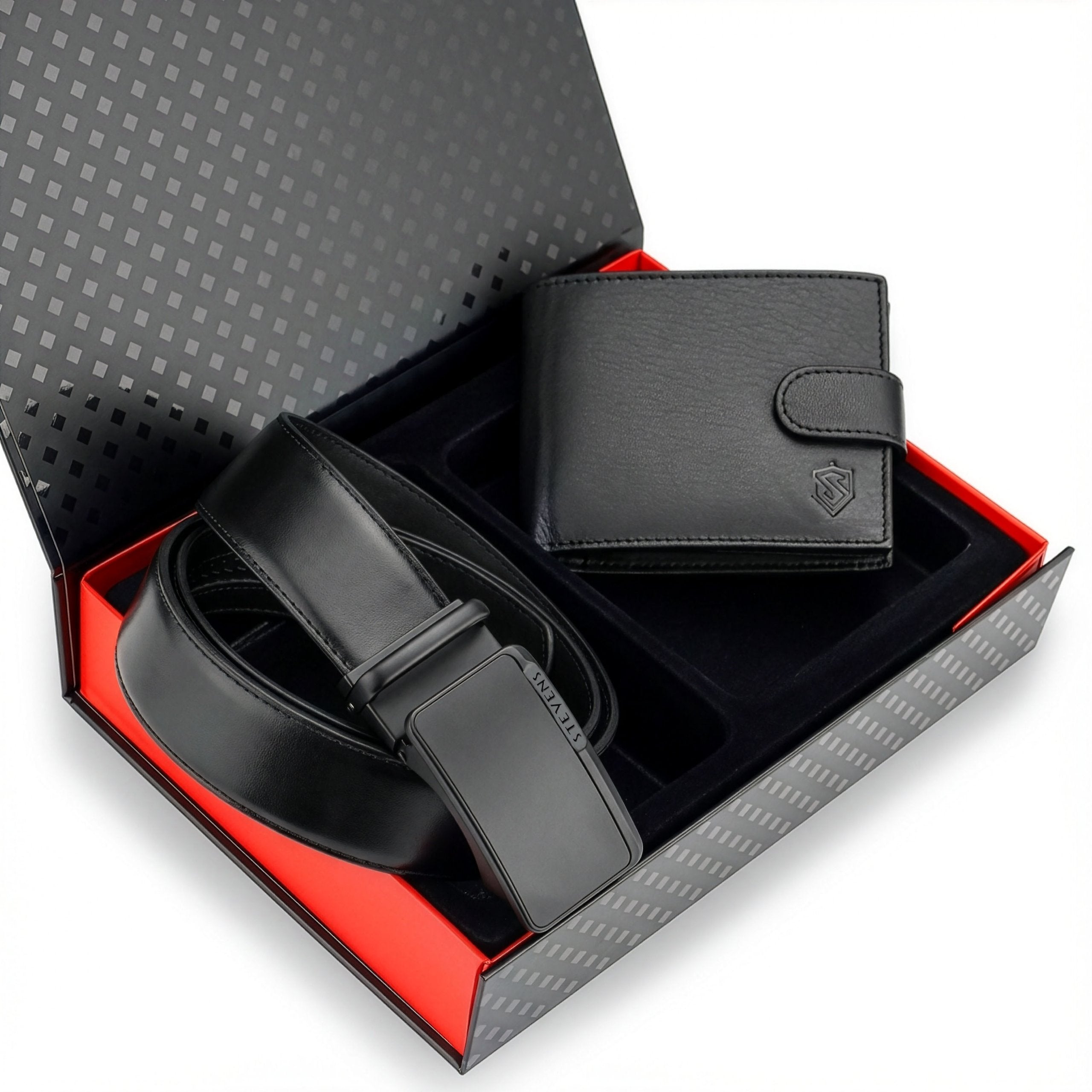 Dovanų rinkinys vyrams – piniginė ir diržas „Stevens 2503“, juoda PREMIUM