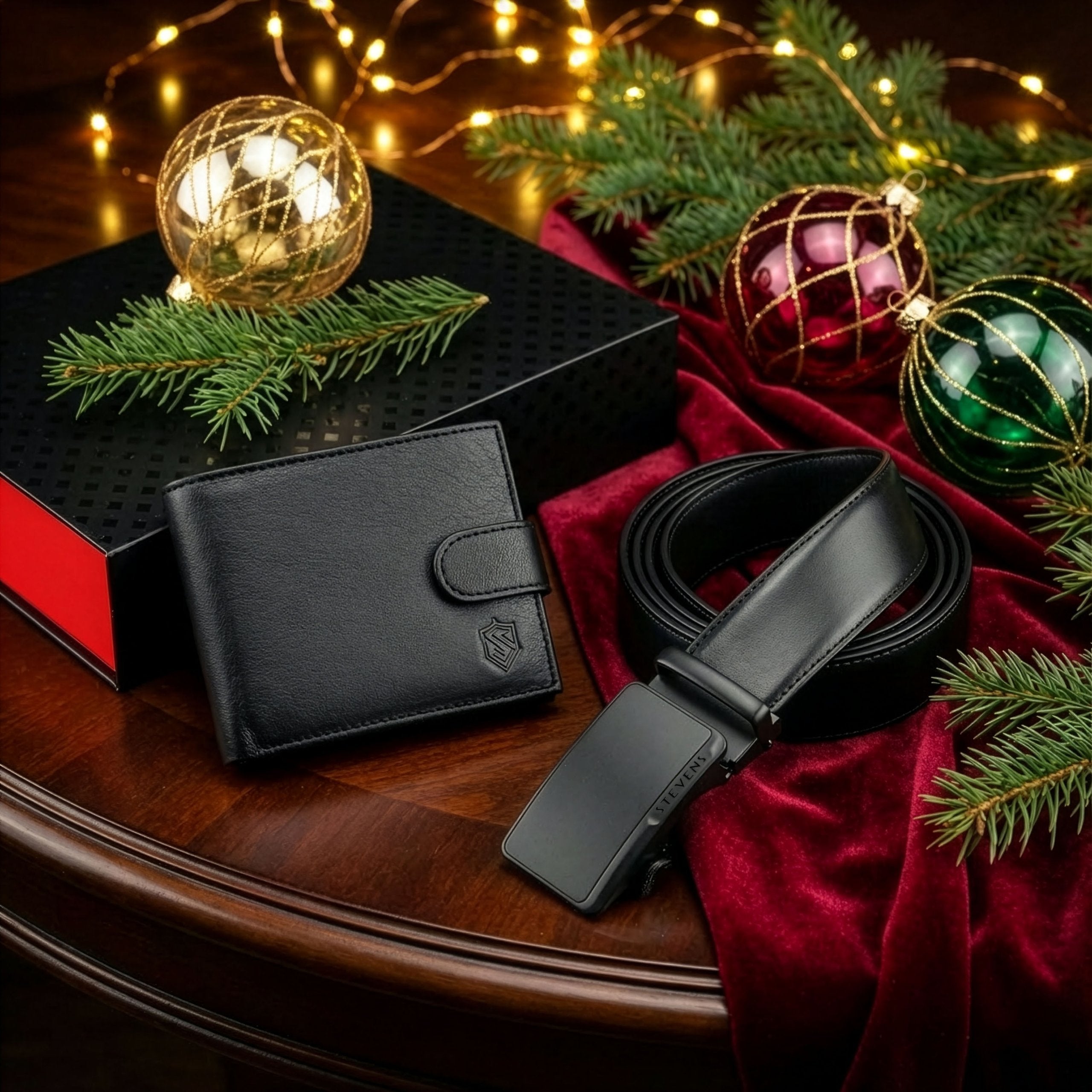 Dovanų rinkinys vyrams – piniginė ir diržas „Stevens 2503“, juoda PREMIUM