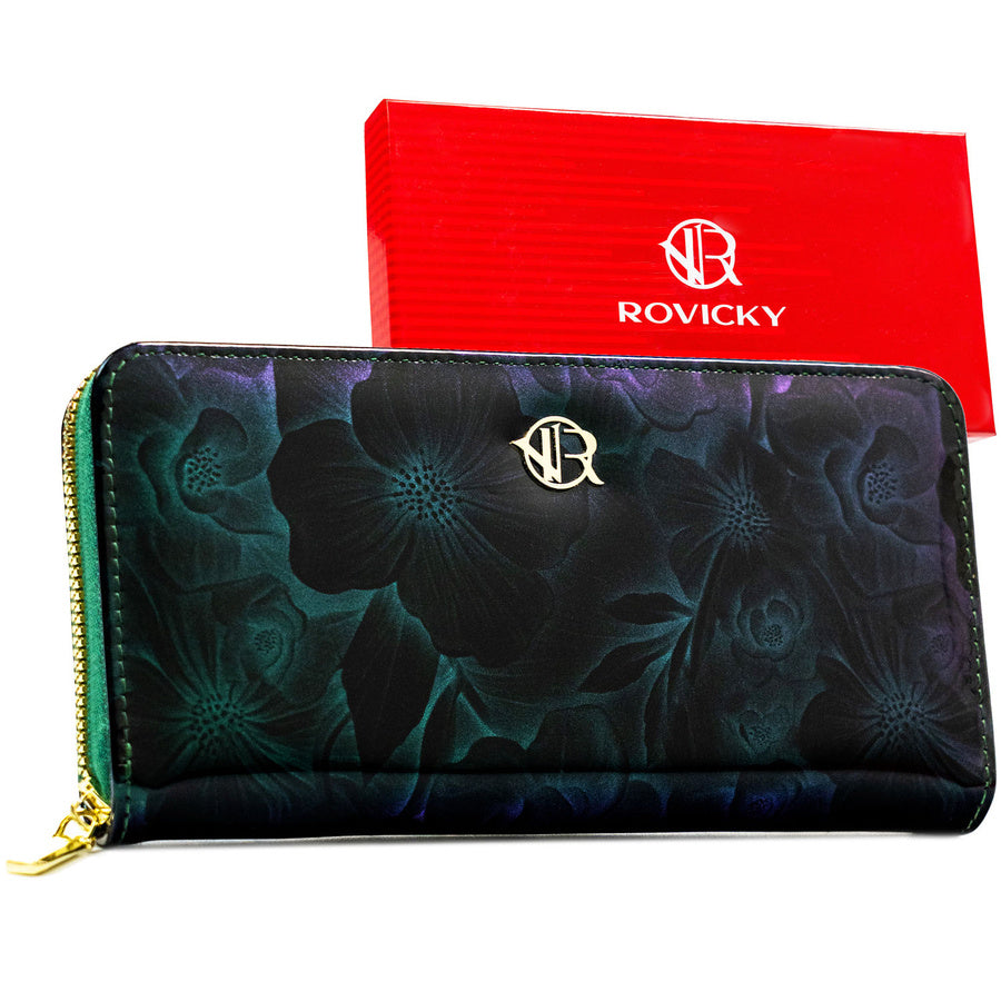 Moteriška „Rovicky“ piniginė–dėklas iš ekologiškos odos, žalia, su gėlių raštu ST99