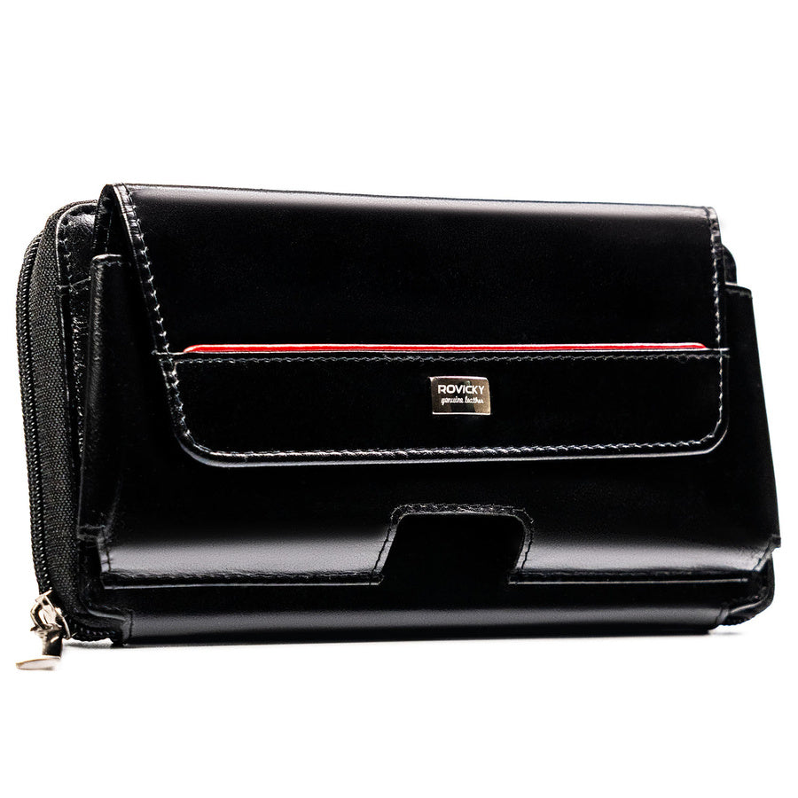 Natūralios odos delninė/piniginė vyrams Rovicky, juoda/raudona 043-NBAR