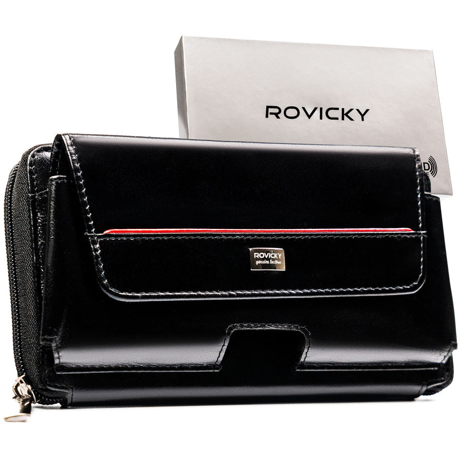 Natūralios odos delninė/piniginė vyrams Rovicky, juoda/raudona 043-NBAR
