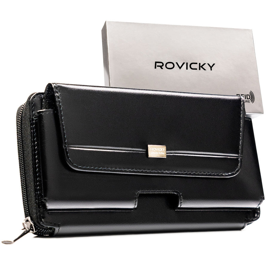 Natūralios odos delninė/piniginė vyrams Rovicky, juoda 043-NBAR