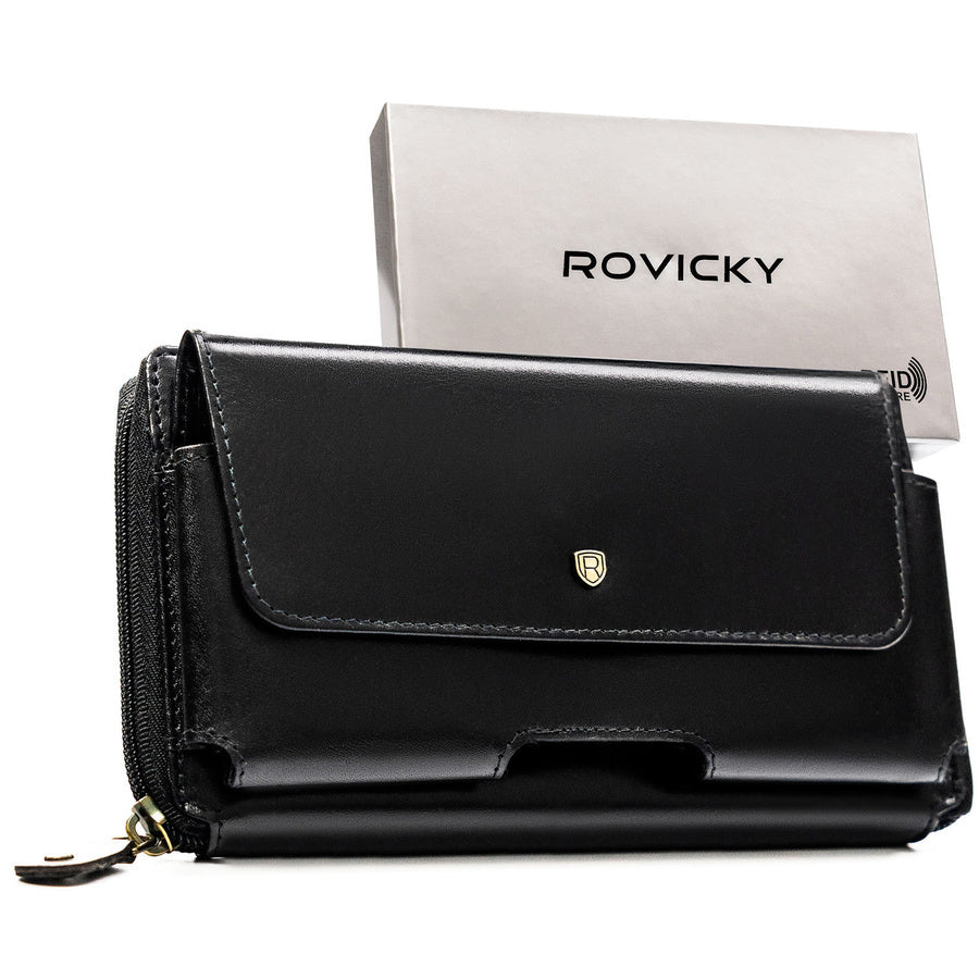 Natūralios odos delninė/piniginė vyrams Rovicky, juoda