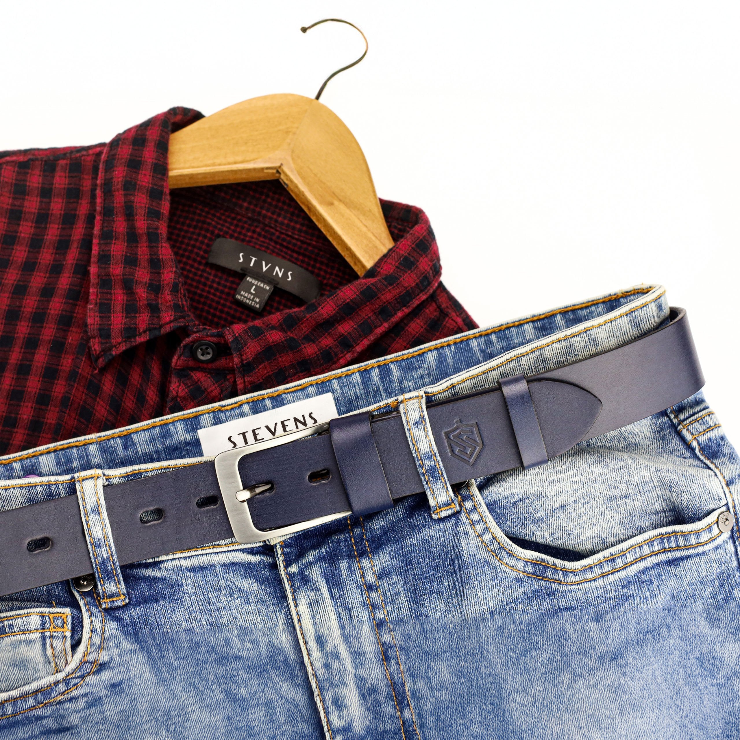 Natūralios odos diržas Stevens, mėlynas