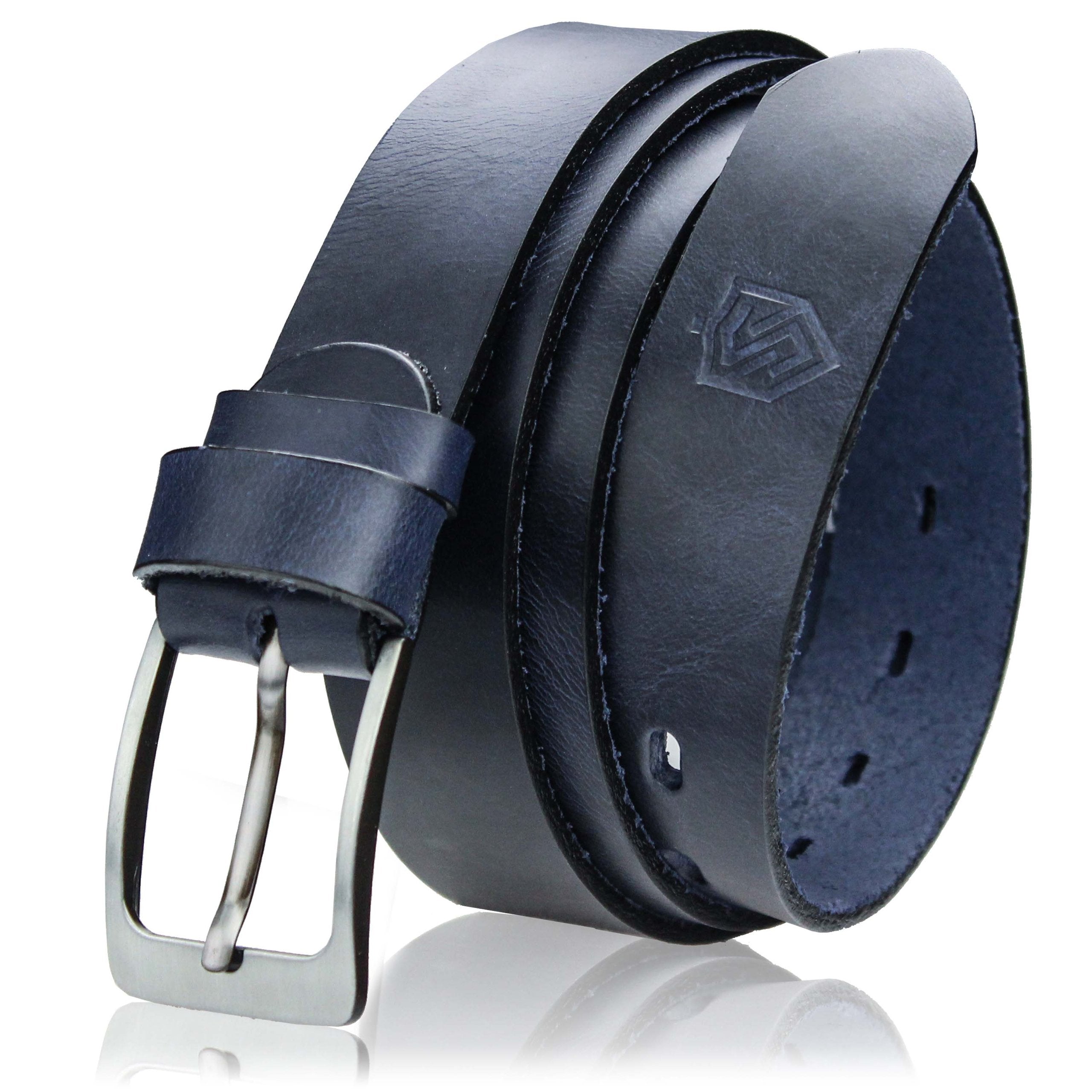 Natūralios odos diržas Stevens, mėlynas