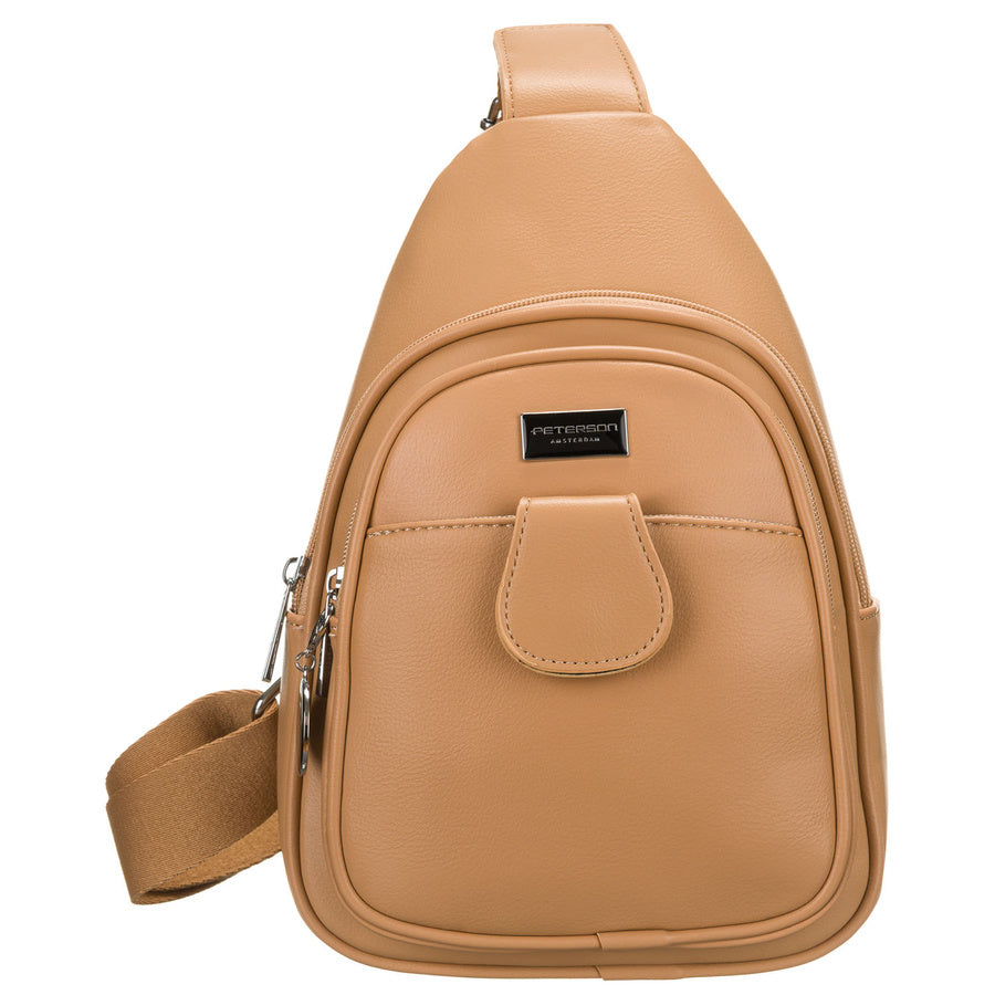 Moteriška sportinė „Peterson“ crossbody juosmens rankinė per petį, smėlio spalvos, iš ekologiškos odos RT35