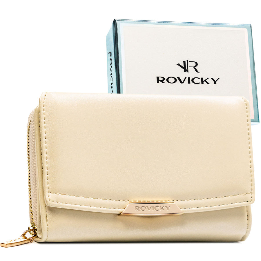 Rovicky moteriška vidutinio dydžio smėlio spalvos ekologiškos odos piniginė, talpinanti automobilio registracijos liudijimą ST64