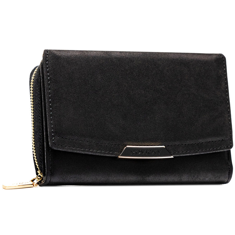 Vidutinio dydžio moteriška „Rovicky“ piniginė iš ekologiškos odos, juoda, talpinanti automobilio registracijos liudijimą ST63