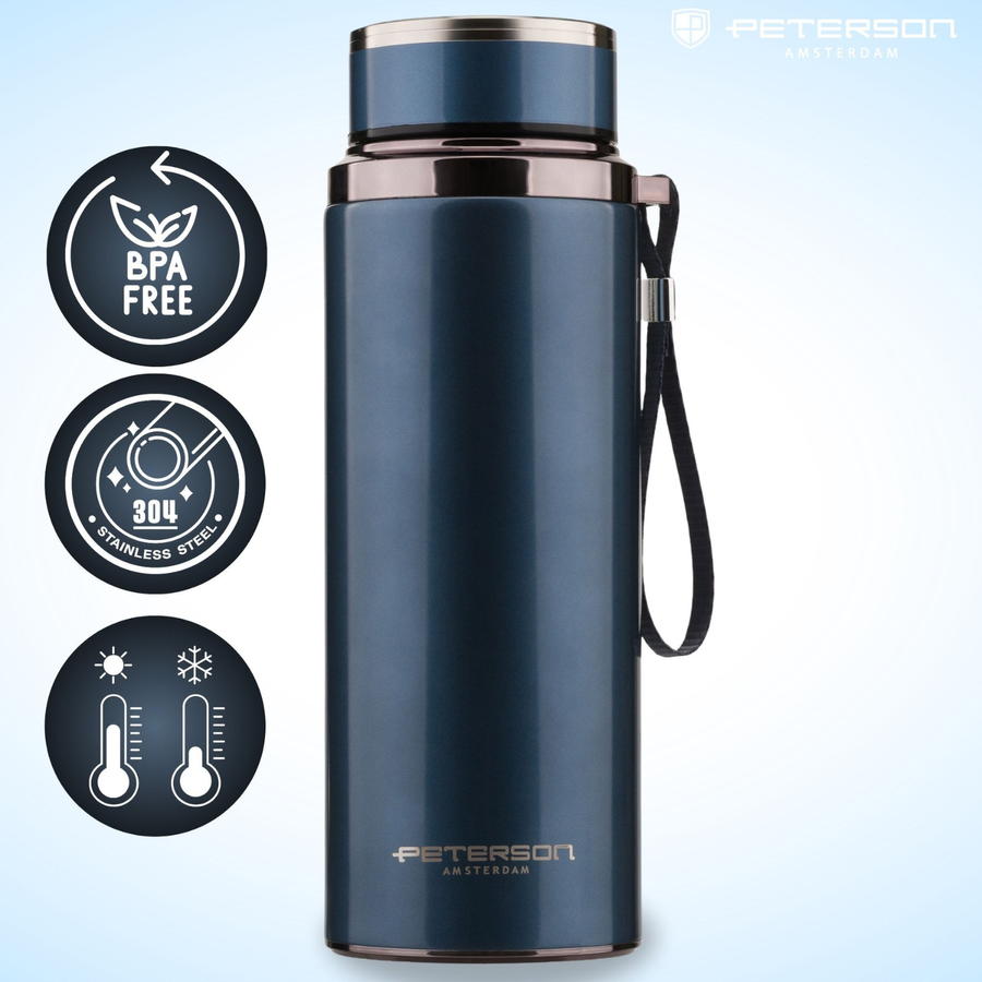 „Peterson“ nerūdijančio plieno termosas karštiems ir šaltiems gėrimams, 750 ml, tamsiai mėlynas D86
