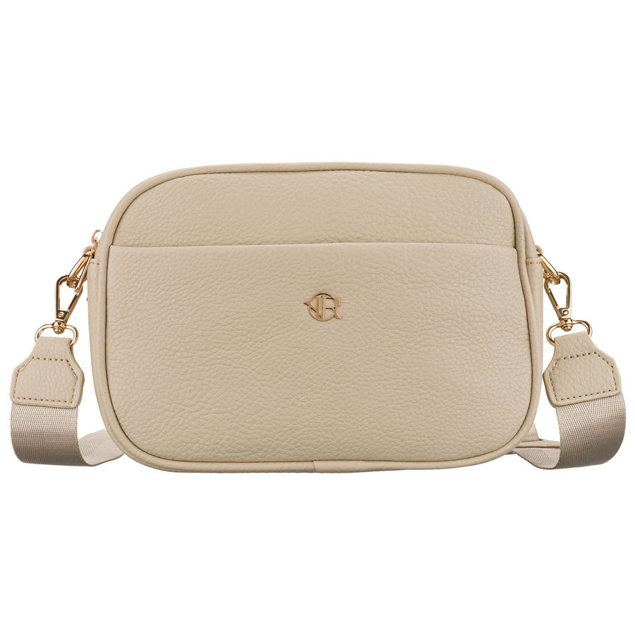 Moteriška „Rovicky“ crossbody tipo paštininko rankinė su užtrauktukinėmis kišenėmis, smėlio spalvos, iš ekologiškos odos P42