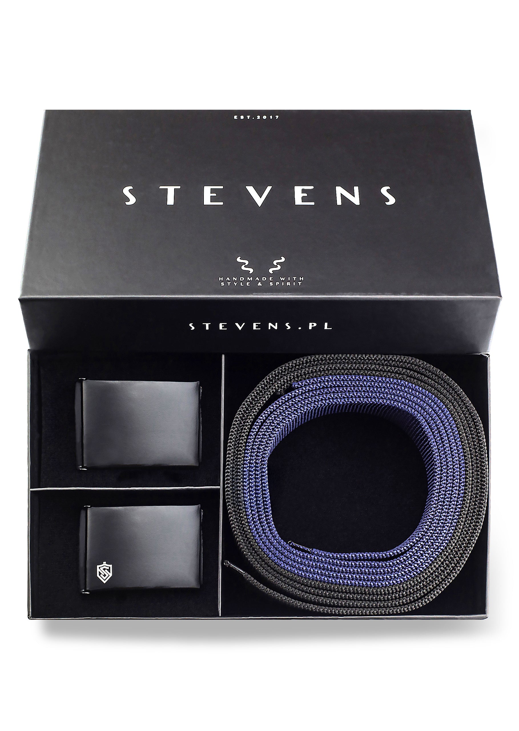 Vyriškų diržų rinkinys Stevens, juoda ir tamsiai mėlyna