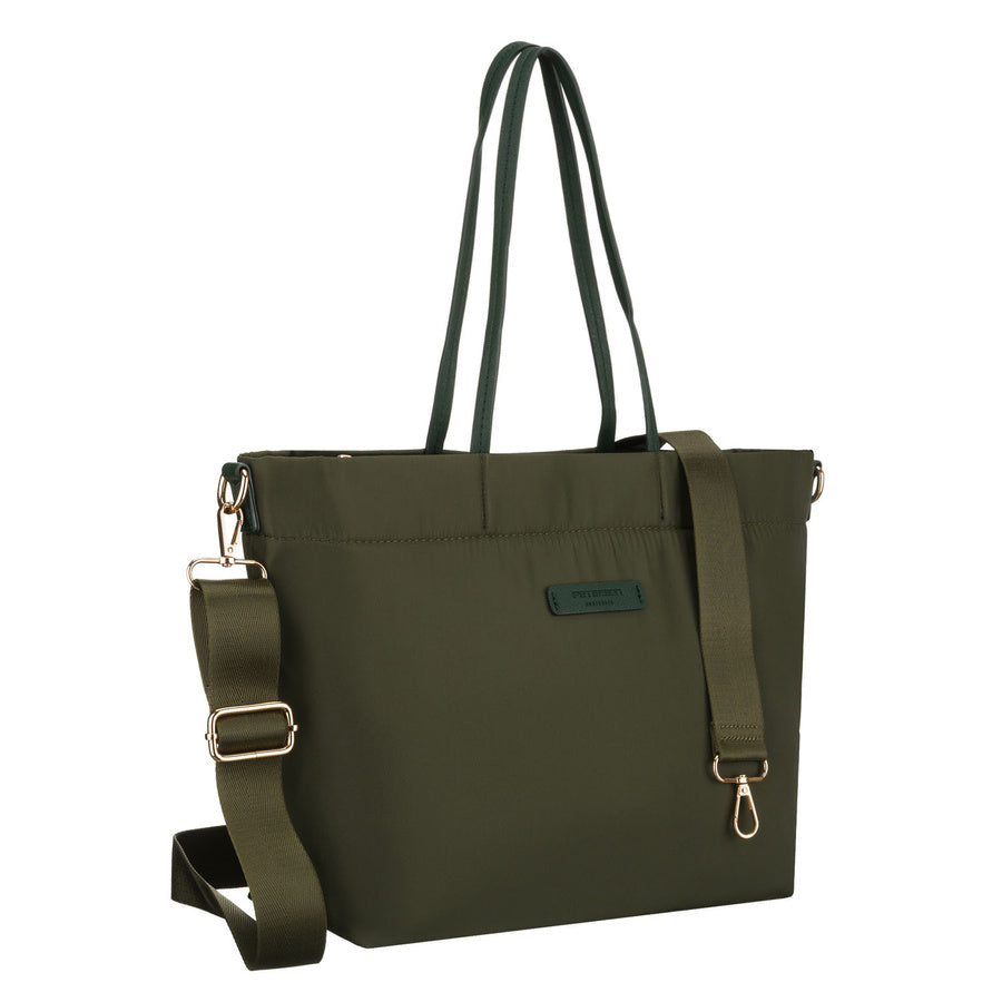 Moteriška „Peterson“ žalia nailoninė shopper rankinė, vieno skyriaus, su nuimamu reguliuojamu dirželiu P21