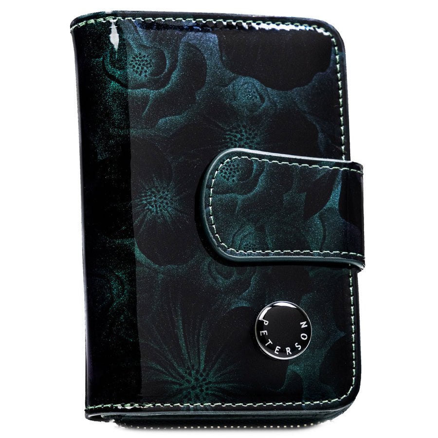 Moteriška vertikali žalia piniginė „Peterson“ iš natūralios ir ekologiškos odos, užsegama užtrauktuku ir spaude ST76