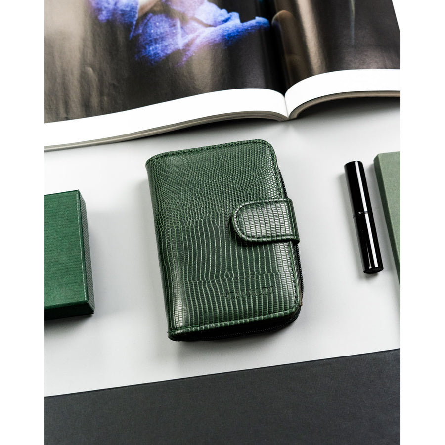 Moteriška žalia ekologiškos odos piniginė 4U Cavaldi su krokodilo odos rašto įspaudu TL7