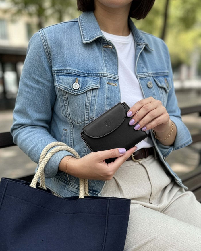 Moteriška odinė piniginė STEVENS, juoda D1871