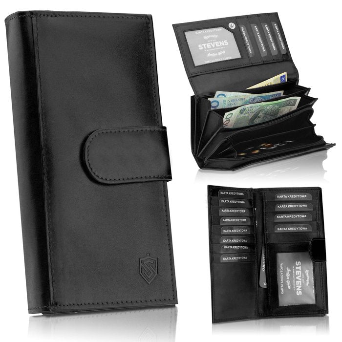 Moteriška odinė pinigine Stevens P37B, juoda D1905