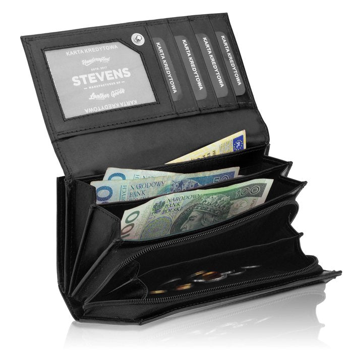 Moteriška odinė piniginė Stevens, juoda, RFID 210-R