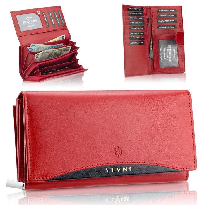 Moteriška odinė piniginė „STEVENS“ raudona Z02 / BR-210 su RFID apsauga D1809